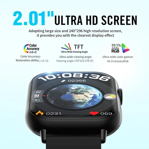 Miniatura 3 de Relojes inteligentes para hombres y mujeres (respuesta/hacer llamadas), 2.01 pulgadas, pantalla HD, reloj de seguimiento de actividad física