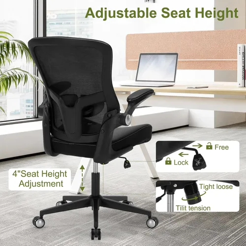 Miniatura 4 de Ergonomic PU Leather Office Chair, 400lbs Weight Capacity, Breathable Mesh Back, Adjustable Height & Flip-Up Arms, Heavy Duty Computer Desk Chair