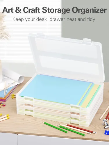 Miniatura 4 de Paquete de 4 cajas organizadoras de papel de plástico A4, almacenamiento de álbumes de recortes para papeles de cartas de 8.5 x 11 pulgadas, soporte