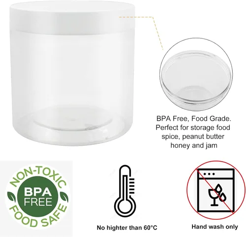 Miniatura 2 de Paquete de 12 tarros de plástico de 22 onzas con tapas, tarros vacíos de boca ancha con tapas, recipientes herméticos para alimentos/tarros de 22oz