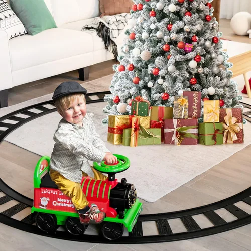 Miniatura 2 de Costzon Juguetes para montar, tren eléctrico de 6V con pistas, asiento con almacenamiento, luces intermitentes y música, respaldo, dispositivo Verde