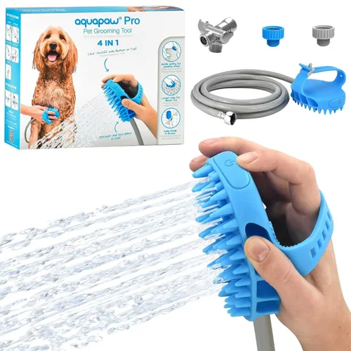 Miniatura 9 de Aquapaw Cepillo de baño 5 en 1 para caballos y perros y peine de curry – Silicona azul XL – Incluye accesorio de manguera de ducha de 3 pies