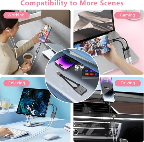 Miniatura 7 de Divisor de cable magnético 2 en 1 para iPhone a conector de audio Lightning dual para auriculares y cargador, adaptador de convertidor