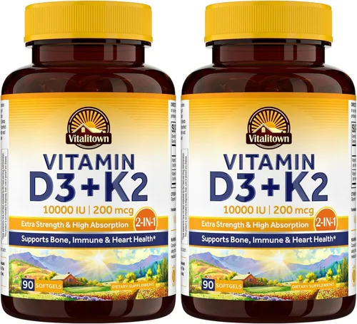 Miniatura 11 de Suplemento de Vitamina D3 K2 Vitalitown, Vitamina D3 10000 UI Vitamina K2 (MK7) 200 mcg, 300 Cápsulas Blandas, Sin GMO, Sin Gluten y Soya