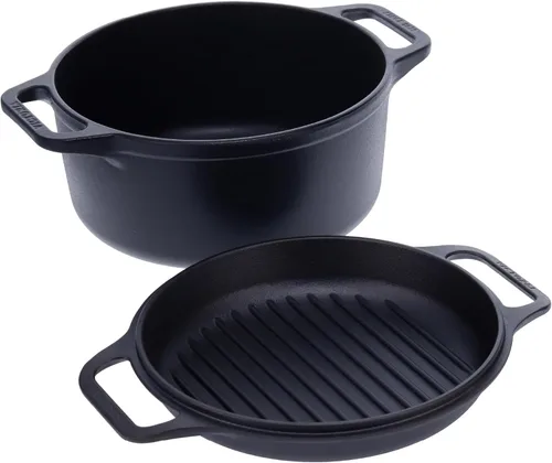 Miniatura 9 de Victoria Cocina combinada de hierro fundido de 6 cuartos de galón, horno holandés combinado y sartén, fabricado en Colombia, juego de 2 piezas