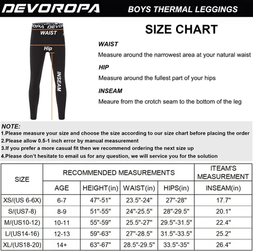 Miniatura 7 de DEVOROPA Leggings de compresión para niños y jóvenes, mallas deportivas con forro polar térmico