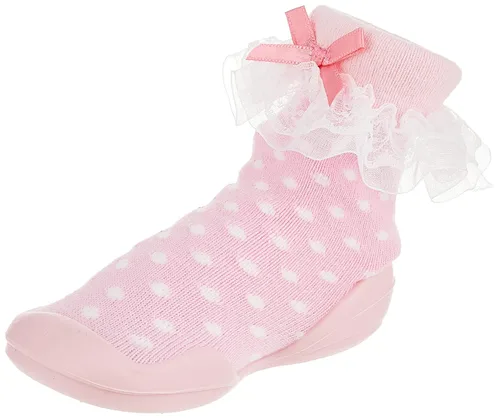 Nuby Snekz - Zapatos cómodos de suela de goma para primeros pasos, lunares rosados, talla S, 7-14 meses