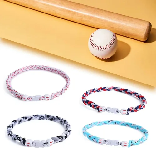 Miniatura 3 de Collar de béisbol de 18 pulgadas, regalos de goteo de béisbol, collares deportivos de tres trenzas, collares de titanio Tornado de cuerda deportiva