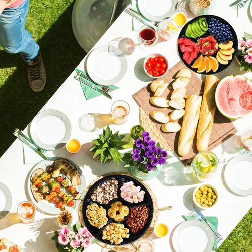 Miniatura 7 de Paquete de 12 bandejas de plástico para aperitivos con tapa, bandeja desechable transparente dividida para servir, 6 recipientes de almacenamiento