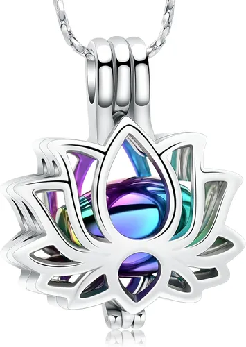 Miniatura 8 de Imrsanl Joyería de cremación para cenizas – Collar con colgante de cenizas de flor de loto con mini urna de recuerdo, joyería conmemorativa