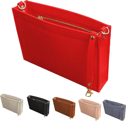 MISIXILE Organizador de fieltro para bolso con cremallera y hebillas doradas, organizador de bolso, bolsa de aseo para 19 y 26 (rojo-S)