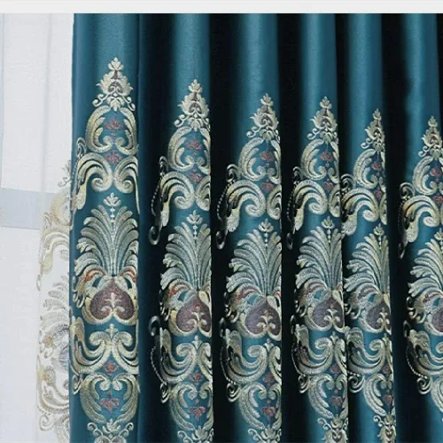 Miniatura 6 de Amidoudou 1 par de cortinas bordadas jacquard europeas de lujo para sala de estar y dormitorio (azul, 51 x 84 pulgadas)
