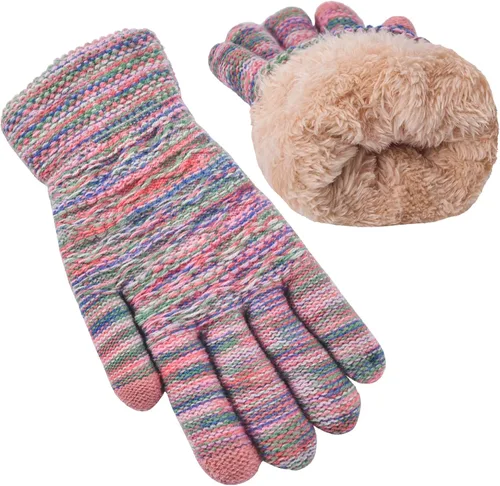 Miniatura 14 de Guantes de invierno cálidos para pantalla táctil para mujer, guantes térmicos de punto de lana con forro polar para clima frío