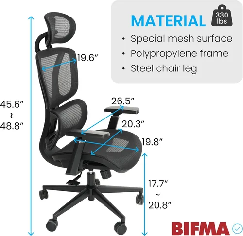 Miniatura 5 de FOH Silla de oficina ergonómica de malla con malla transpirable, silla de escritorio para computadora, silla de trabajo ergonómica con respaldo