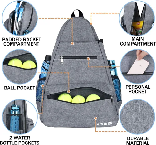 Miniatura 4 de ACOSEN Bolsa de Tenis Mochila de Tenis - Bolsas de Tenis Grandes para Mujeres y Hombres para Sostener Raqueta de Tenis, Palas de Pickleball, Raqueta