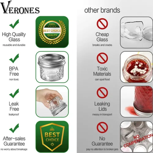 Miniatura 4 de VERONES Tarros Mason de 4 onzas, tarros de conservas con tapas regulares, ideales para mermelada, miel, recuerdos de boda, regalos de ducha, tarros