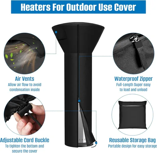 Miniatura 3 de SIRUITON funda impermeable para calentador de patio con cremallera, color negro, 24 meses de uso