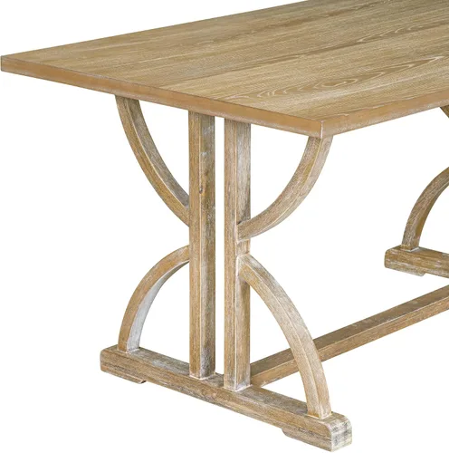 Miniatura 9 de Merax - Juego de 6 mesas de comedor de madera maciza para 6, mesa de cocina rectangular de granja con 5 sillas tapizadas y 1 banco, juego de comedor