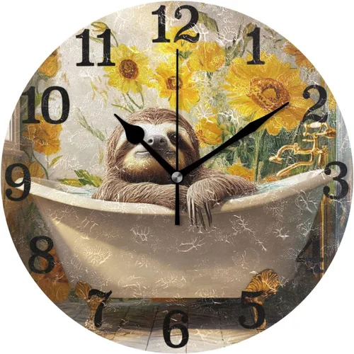 Reloj de pared redondo de 10 pulgadas atómico sin tictac dulce perezoso retro bañera creativo para oficina hotel oficina reloj para cocina de pared