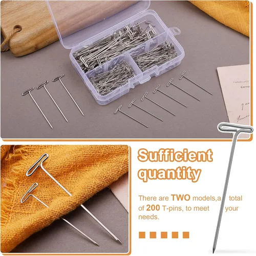 Miniatura 4 de Alfileres en T, 200 pines de costura en forma de T para pelucas y manualidades, kit de pasadores de acero inoxidable con caja transparente