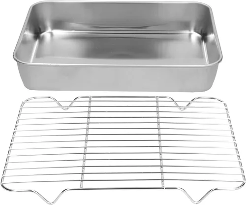 Miniatura 5 de Bandeja para asar, bandeja rectangular de acero inoxidable para hornear y estante para cocinar hornear (9.3 x 6.9 x 2.0 in)