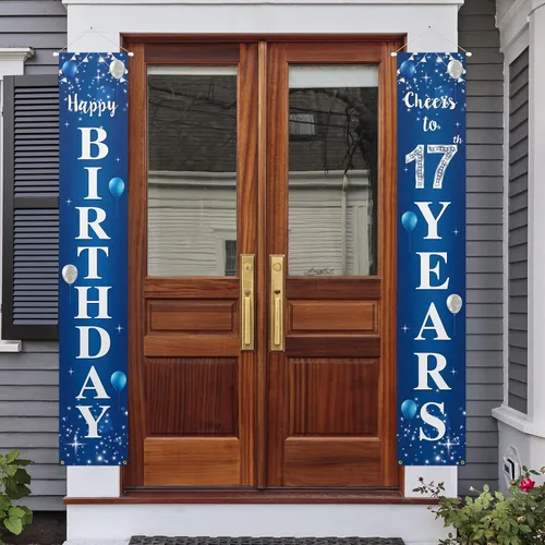 Miniatura 5 de Cartel de feliz cumpleaños número 10 para puerta – Suministros de decoración de fiesta de cumpleaños de "Saludos a 10 años" para hombres y mujeres