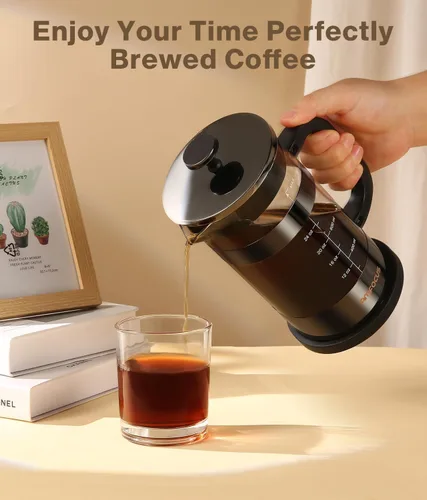 Miniatura 6 de Cafetera de prensa francesa, prensa de café clásica de 34 onzas, resistente al calor, cafetera de vidrio de borosilicato con filtros de desmontaje