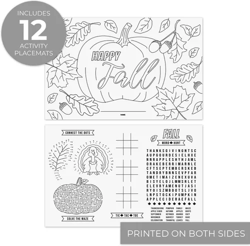 Miniatura 2 de Manteles individuales de actividades para colorear de Acción de Gracias, 12 hojas para colorear de Feliz otoño, 11 x 17 pulgadas, papel de dibujo