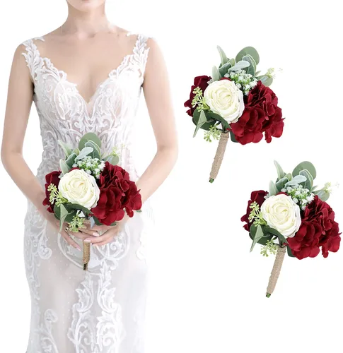 Miniatura 34 de Ramos de dama de honor para boda, juego de 6 ramos de flores artificiales para decoración de otoño, boda, propuesta de matrimonio, fiesta, Naranja