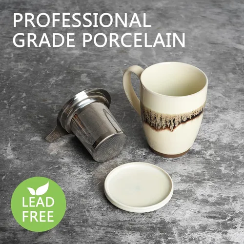 Miniatura 3 de Bosmarlin Taza de té de cerámica con infusor y tapa, 13.5 onzas, taza de té de hojas sueltas con colador, apta para microondas y lavavajillas