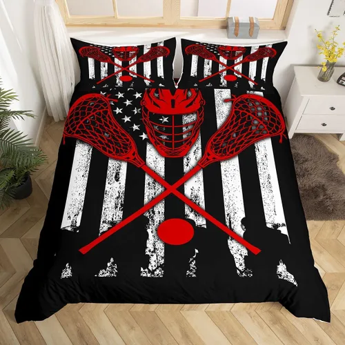 Miniatura 17 de Erosebridal Lacrosse - Funda de edredón para niños y niñas, juego de ropa de cama con temática de juegos deportivos, tamaño individual para adultos