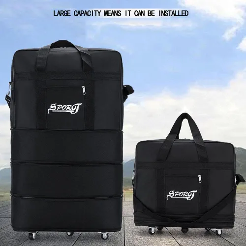 Miniatura 5 de Bolsa de viaje Oxford expandible extra grande con ruedas, impermeable, ligera, plegable, maleta, Negro -, Equipaje extensible central rígido