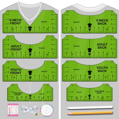 Miniatura 9 de Vowlove Regla de camiseta para una alineación precisa, herramienta de colocación en el centro y el pecho izquierdo para hacer camisas, compatible 01
