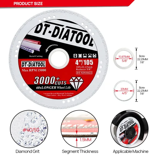 Miniatura 2 de DT-DIATOOL Ruedas de corte de diamante de 4 x 7/8 "para cuchillas de corte de metal de acero y hierro para amoladora angular
