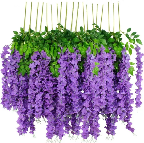 Miniatura 9 de Flores colgantes de glicinia, 12 paquetes de flores artificiales, vid de glicinia falsa de ratán, guirnalda colgante de seda, flores de cuerda