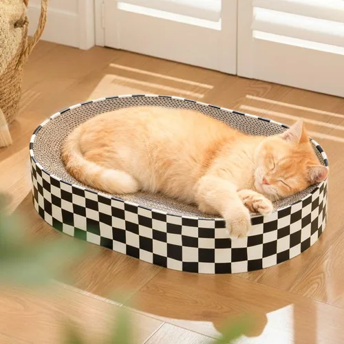 Miniatura 10 de Conlun Caja rascador para gatos con 4 tablas de rascar para gatos, almohadilla reversible para arañazos para gatos, cartón corrugado resistente