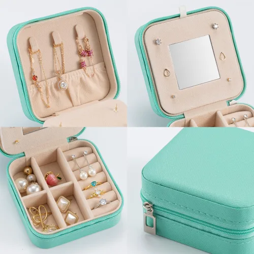 Miniatura 3 de Pequeño joyero de viaje portátil, organizador de joyas de viaje, soporte portátil de almacenamiento de joyas para anillos, aretes, collares, regalos