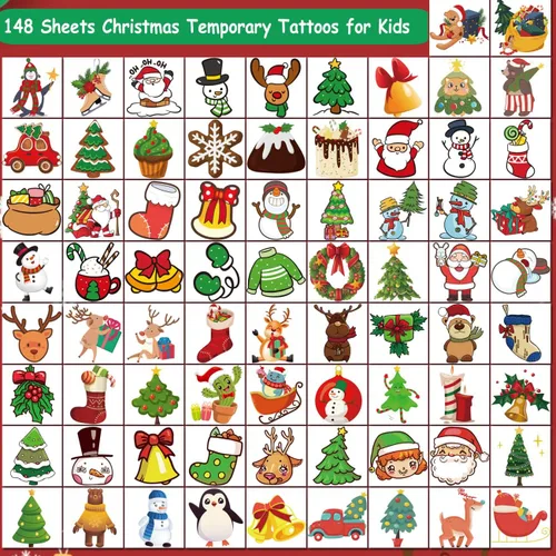 Miniatura 3 de CHARLENT Tatuajes temporales de Navidad para niños, 148 tatuajes individuales para niños, recuerdos de fiesta de Navidad, relleno de calcetines