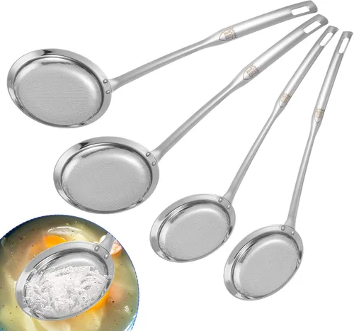 Miniatura 5 de Colador de malla fina de acero inoxidable, juego de 4 tamices de malla fina para cocina de cocina, colador de alimentos de mango largo