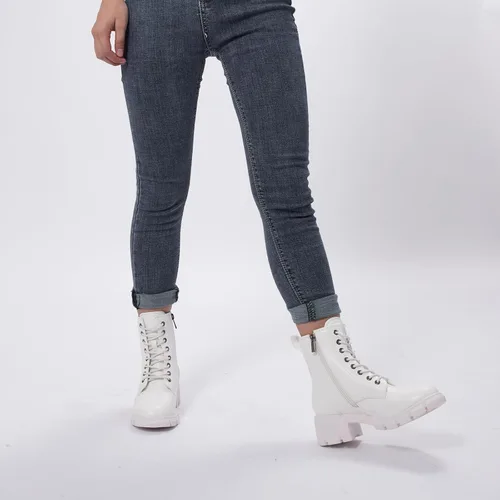 Miniatura 4 de GENSHUO Botas de combate para mujer - Botines de tacón bajo con cordones y cremallera