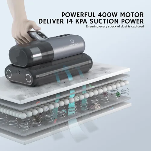 Miniatura 4 de AIRTHEREAL Aspiradora de colchón M1, aspiradora de cama 6 en 1 con vibración de alta frecuencia, rotación de cepillo doble de 80,000 RPM, luz UV-C