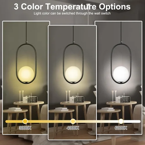 Miniatura 5 de lobolighting Iluminación colgante moderna, paquete de 2 lámparas colgantes negras de altura ajustable, lámpara de mediados de siglo, globo de vidrio