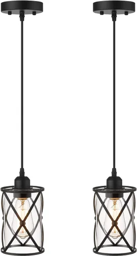 Miniatura 11 de CH9176BK-3PK - Luces colgantes de cristal para isla de cocina, paquete de 3, iluminación colgante de cocina negra sobre la isla con varilla, moderna