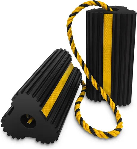 Miniatura 8 de ROBLOCK Calzones de rueda resistentes, base antideslizante de goma con cuerda de nailon, cinta reflectante amarilla, 1 par negro, tapones de rueda