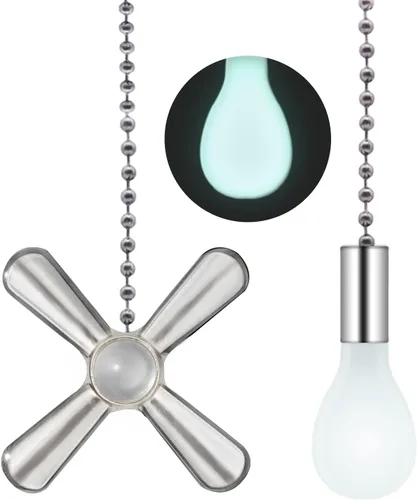 Miniatura 8 de Cadena de tirón para ventilador de techo plateado, juego de 2 piezas, extensión decorativa colgante fluorescente con cuentas de 3 mm de diámetro
