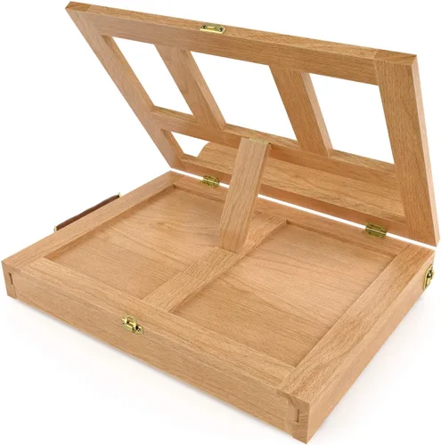 Miniatura 3 de ARTEZA Caballete de mesa, 13.38 x 10.25 x 2 pulgadas, caja portátil de caballete de madera de haya con cajón de 2 compartimentos y paleta de madera