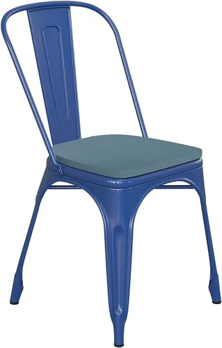 Miniatura 12 de Flash Furniture Perry - Silla apilable comercial para interiores y exteriores con asiento de poliestireno, marco de metal dorado envejecido, asiento
