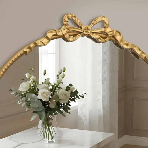 Miniatura 4 de Besdomus Espejo Redondo Dorado con Lazo: Espejo de Baño Moderno de 27" - Espejos de Tocador Ornamentados Tradicionales Barrocos