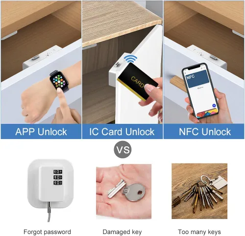 Miniatura 8 de eLinkSmart - Cerradura de gabinete oculta para cajón con tarjeta RFID NFC para niños, puerta de armario de seguridad, cocina, despensa, muebles
