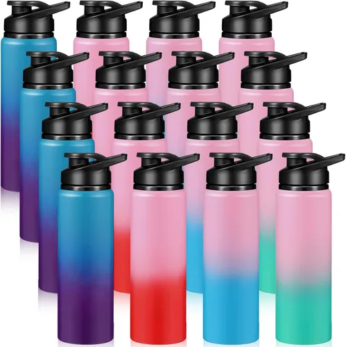 Miniatura 7 de Mimorou Paquete de 16 botellas de agua de aluminio con tapa a presión, reutilizables deportivas de aluminio, ligeras, a prueba de fugas, al por